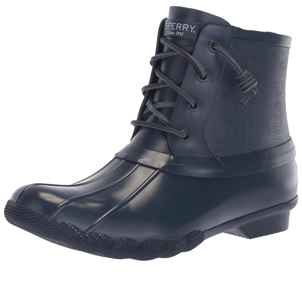 Sperry: saltwater rubber flooded navy rain boot